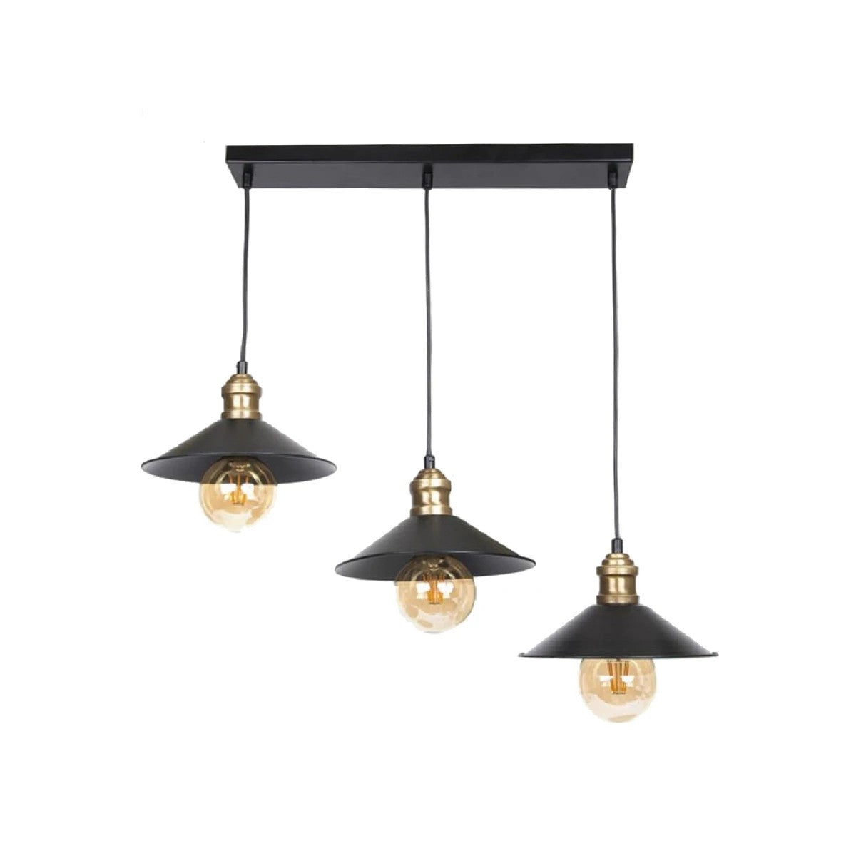 LUCANA 201-0044 Vintage Κρεμαστό Φωτιστικό Οροφής με Ντουί 3 x E27 AC 220-240V IP20 - Μαύρο & Χρυσό - Μ50 x Π25 x Υ75