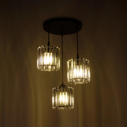 FLAREX 201-0084 Vintage Κρεμαστό Φωτιστικό Οροφής με Ντουί 3 x E27 AC 220-240V IP20 - Μαύρο & Διάφανο - Μ40 x Π40 x Υ50