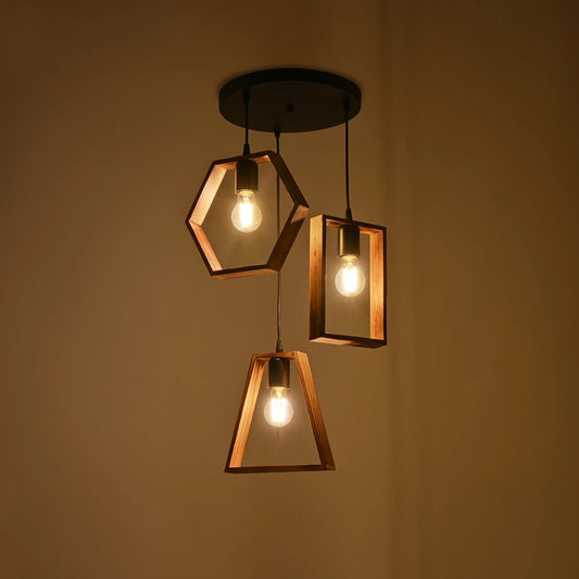 EMBER 201-0102 Vintage Κρεμαστό Φωτιστικό Οροφής με Ντουί 3 x E27 AC 220-240V IP20 - Καφέ & Μαύρο - Μ50 x Π50 x Υ70