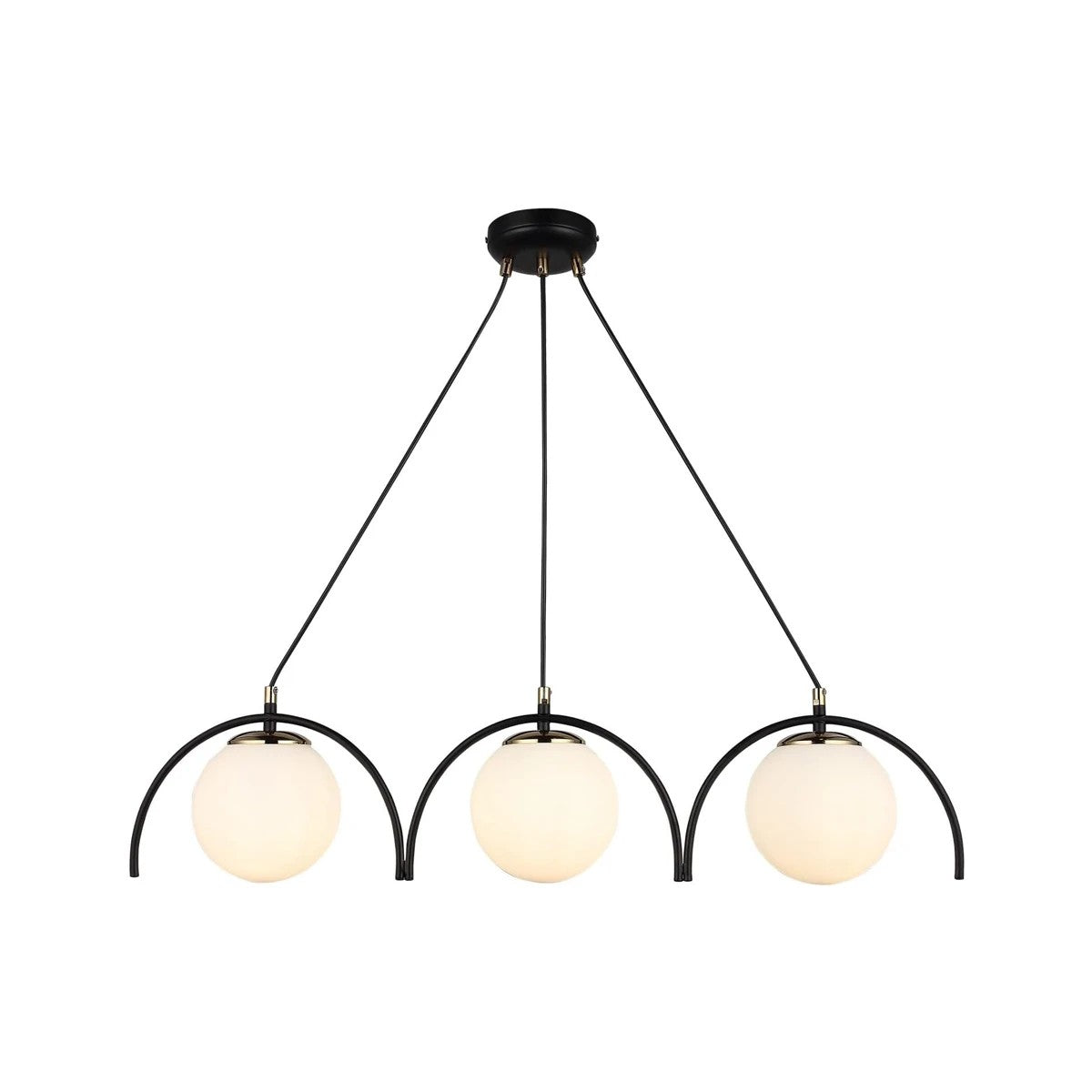 FLASHO 201-0111 Vintage Κρεμαστό Φωτιστικό Οροφής Ράγα Τρίφωτο 3 x E27 IP20 Μαύρο Μέταλλο με Γαλακτερό Γυαλί - Μ50 x Π25 x Υ70cm
