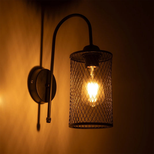 HANDANG 201-0123 Vintage Φωτιστικό Τοίχου - Απλίκα με Ντουί 1 x E27 AC 220-240V IP20 - Μαύρο - Μ12 x Π24 x Υ34