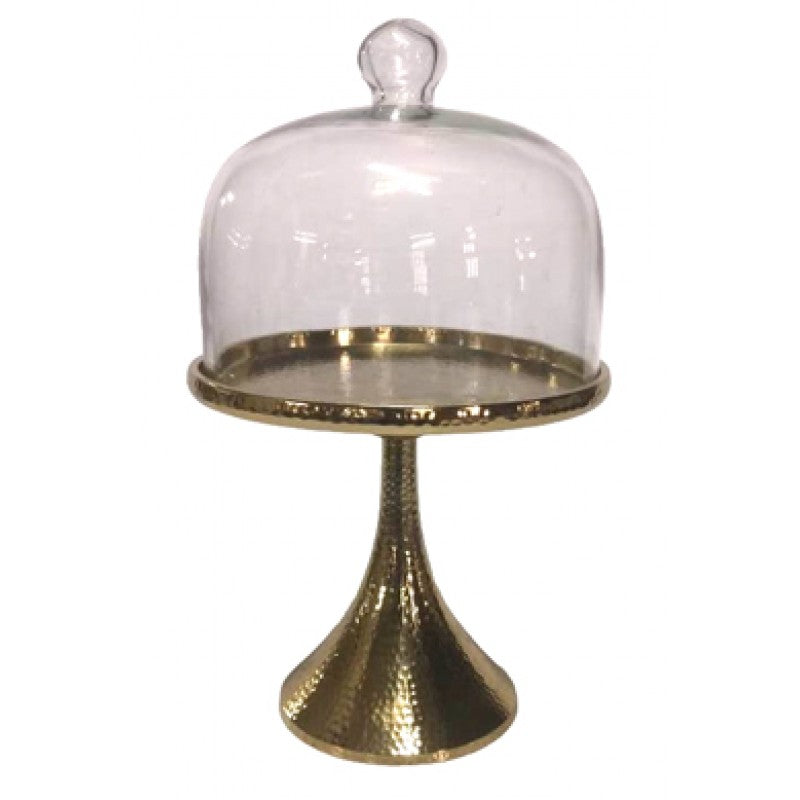 Τουρτιέρα με Καπάκι Μεταλλική/Γυάλινη Χρυσή/Διάφανη 21x21x32