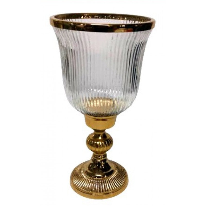 Κηροπήγιο Γυάλινο/Μεταλλικό Διάφανο/Χρυσό 19x19x38