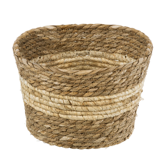 KYTHIRA 20273 Διακοσμητικό Πλεκτό Καλάθι - Κασπώ Γλάστρα - Flower Pot Μπεζ με Λευκό Φ22cm x Υ15cm