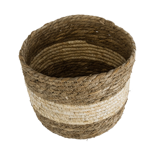KYTHIRA 20274 Διακοσμητικό Πλεκτό Καλάθι - Κασπώ Γλάστρα - Flower Pot Καφέ με Μπεζ Φ25 x Υ18cm