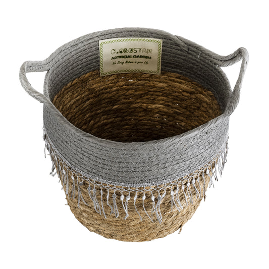 SYROS 20282 Διακοσμητικό Πλεκτό Καλάθι - Κασπώ Γλάστρα - Flower Pot Μπεζ με Γκρι Φ25 x Υ22cm