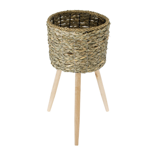 SKOPELOS 20298 Διακοσμητικό Πλεκτό Καλάθι - Κασπώ Γλάστρα - Flower Pot Μπεζ με Καφέ Φ26cm x Υ55cm
