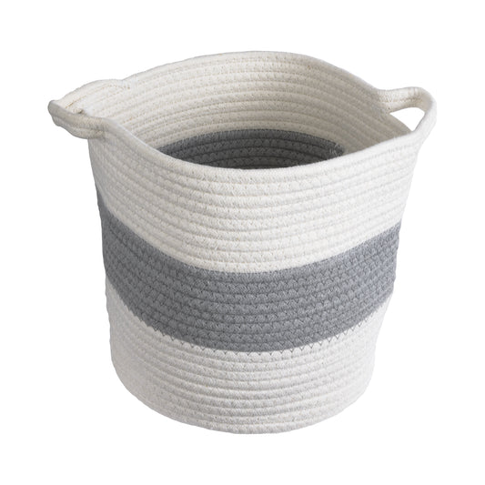 KEFALONIA 20322 Διακοσμητικό Πλεκτό Καλάθι - Κασπώ Γλάστρα - Flower Pot Λευκό με Γκρι Φ25 x Υ25cm