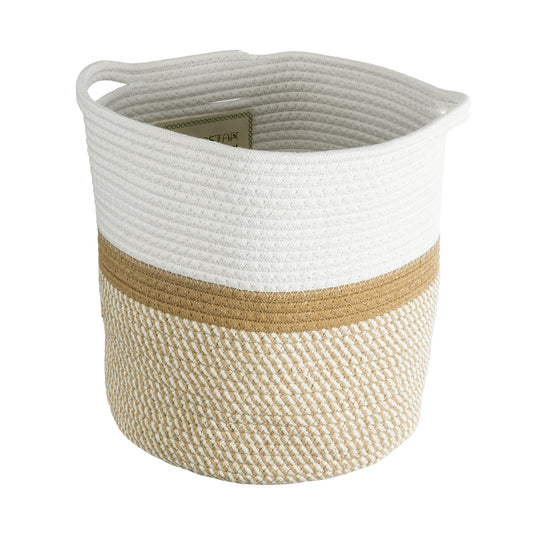 ITHAKI 20325 Διακοσμητικό Πλεκτό Καλάθι - Κασπώ Γλάστρα - Flower Pot Μπεζ με Λευκό Φ30 x Υ30cm