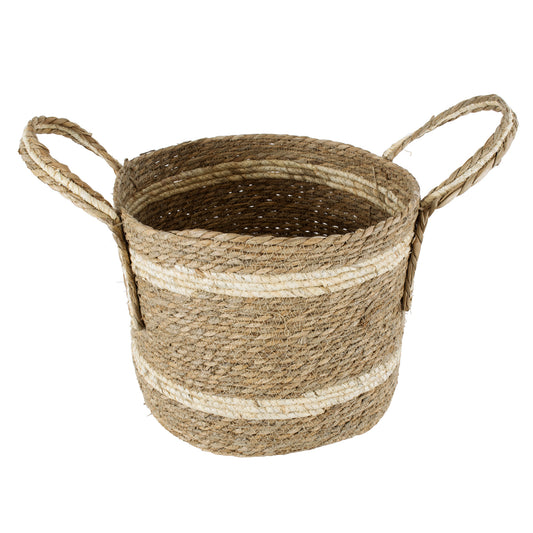 NAXOS 20334 Διακοσμητικό Πλεκτό Καλάθι - Κασπώ Γλάστρα - Flower Pot Μπεζ με Καφέ Φ35cm x Υ30cm