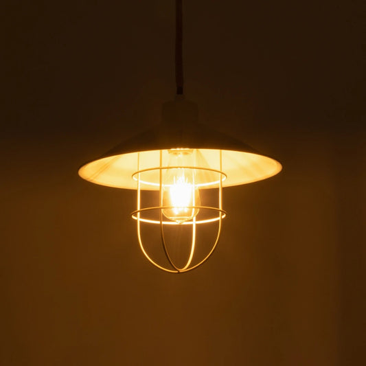 TULUB 203-0010 Vintage Κρεμαστό Φωτιστικό Σχοινί Μονόφωτο 1 x E27 IP20 Λευκό Μέταλο με Μπεζ Σχοινί - Μ31 x Π31 x Υ90cm