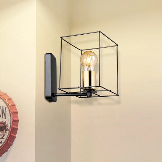 CYRA 203-0012 Μοντέρνο Επιτοίχιο Φωτιστικό Απλίκα Μονόφωτο 1 x E27 IP20 Μαύρο & Χρυσό Μέταλλο - Μ21 x Π21 x Υ19cm