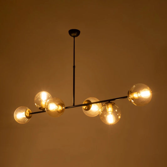 LATTICE 203-0017 Μοντέρνο Φωτιστικό Οροφής Ράγα Πολύφωτο 6 x E27 IP20 Μαύρο & Μπρούτζινο Μέταλλο με Μελί Γυαλί - Μ120 x Π35 x Υ61cm