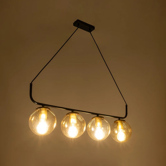 LATTICE 203-0018 Μοντέρνο Φωτιστικό Οροφής Ράγα Πολύφωτο 4 x E27 IP20 Μαύρο & Μπρούτζινο Μέταλλο με Μελί Γυαλί - Μ78 x Π35 x Υ62cm