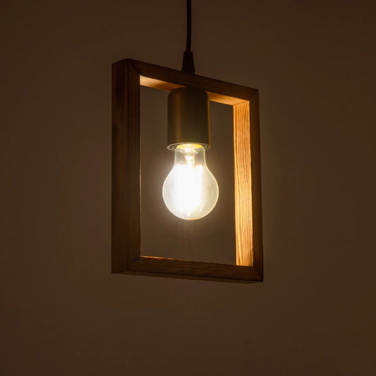 EDISON 203-0020 Vintage Κρεμαστό Φωτιστικό Ανάρτηση Μονόφωτο 1 x E27 IP20 Μπεζ Ξύλο - Μ18.5 x Π18.5 x Υ66cm