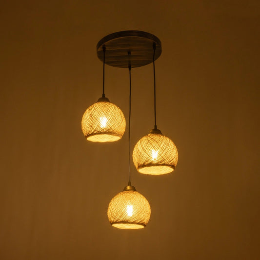 YASAM 203-0025 Vintage Κρεμαστό Φωτιστικό Οροφής με Ντουί 3 x E27 AC 220-240V IP20 - Καφέ - Μ42 x Π42 x Υ54