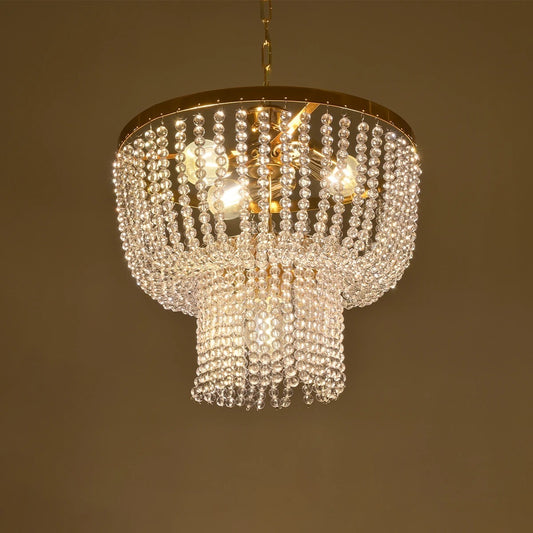 CRYSTAL 203-0028 Κλασικό Κρεμαστό Φωτιστικό Κρύσταλλα Τετράφωτο 4 x E27 IP20 Χρυσό Μέταλλο με Διάφανο Κρύσταλλο - Μ40 x Π44 x Υ73cm