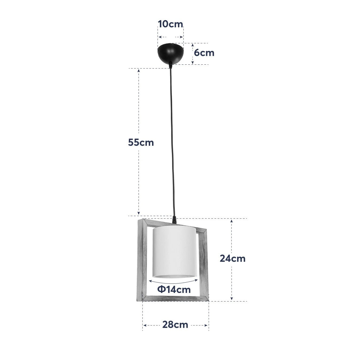 CUP 203-0050 Vintage Κρεμαστό Φωτιστικό Ανάρτηση Μονόφωτο 1 x E27 IP20 Καρυδί Ξύλο Με Λευκό Καπέλο- Μ28 x Π20 x Υ72cm