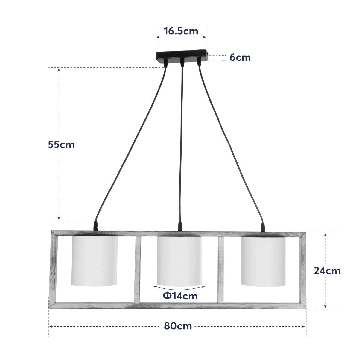 CUP 203-0051 Vintage Κρεμαστό Φωτιστικό Ανάρτηση Τρίφωτο 3 x E27 IP20 Καρυδί Ξύλο Με Λευκό Καπέλο- Μ80 x Π20 x Υ76cm