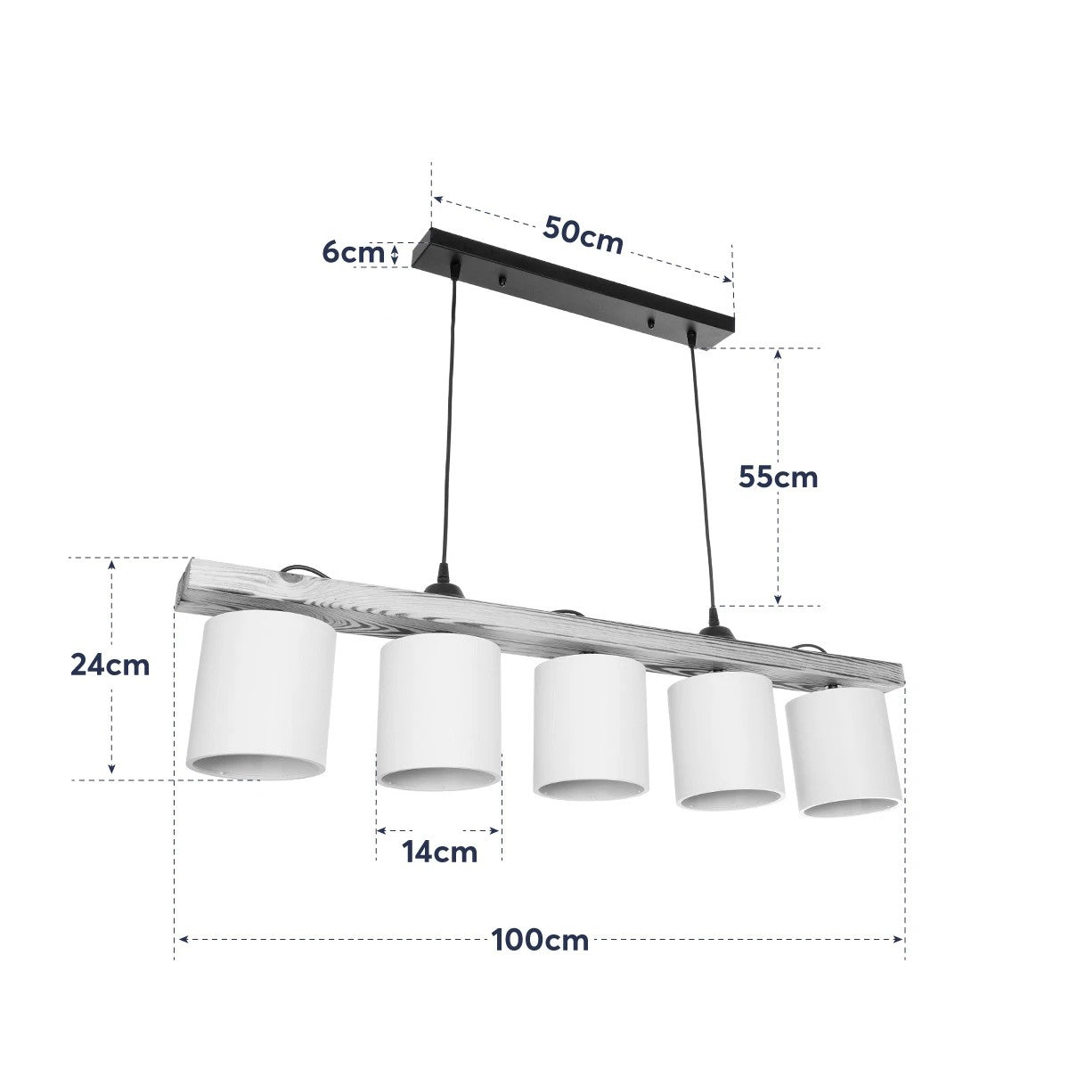 CUP 203-0054 Vintage Κρεμαστό Φωτιστικό Ράγα Πολύφωτο 5 x E27 IP20 Καρυδί Ξύλο Με Λευκό Καπέλο- Μ100 x Π15 x Υ73cm