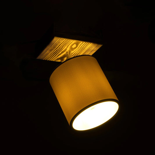 CUP 203-0057 Vintage Φωτιστικό Οροφής Σποτ Μονόφωτο 1 x E27 IP20 Μπεζ Ξύλο με Λευκό Ύφασμα - Μ14.5 x Π14.5 x Υ25