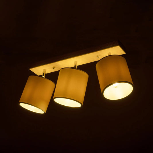 CUP 203-0058 Vintage Φωτιστικό Οροφής Ράγα Τρίφωτο 3 x E27 IP20 Μπέζ Ξύλο με Λευκό Ύφασμα - Μ60 x Π14 x Υ26