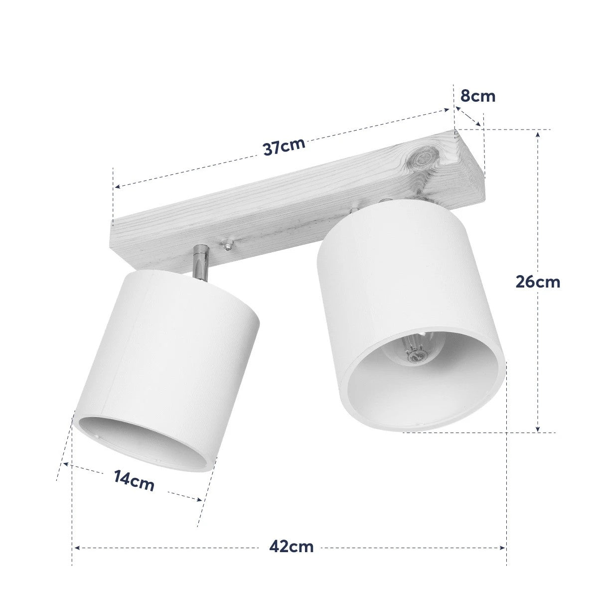 CUP 203-0059 Vintage Φωτιστικό Οροφής Ράγα Δίφωτο 2 x E27 IP20 Μπέζ Ξύλο με Λευκό Ύφασμα - Μ42 x Π14 x Υ26cm