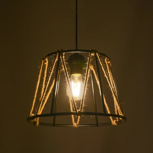 JUTE 203-0090 Μοντέρνο Κρεμαστό Φωτιστικό Οροφής με Ντουί 1 x E27 AC 220-240V IP20 - Μαύρο & Μπεζ - Μ30 x Π30 x Υ23