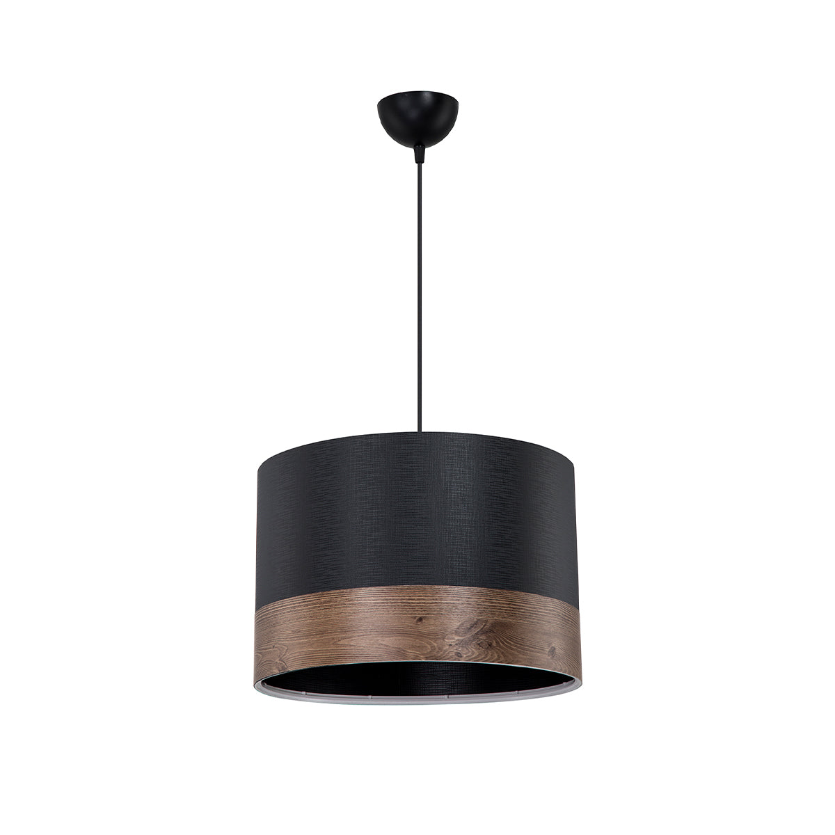 ZYKLUS 203-0101 Μοντέρνο Κρεμαστό Φωτιστικό Καπέλο Μονόφωτο 1 x E27 IP20 Μαύρο Ύφασμα με Καρυδί Τελείωμα - Μ36 x Π36 x Υ73cm