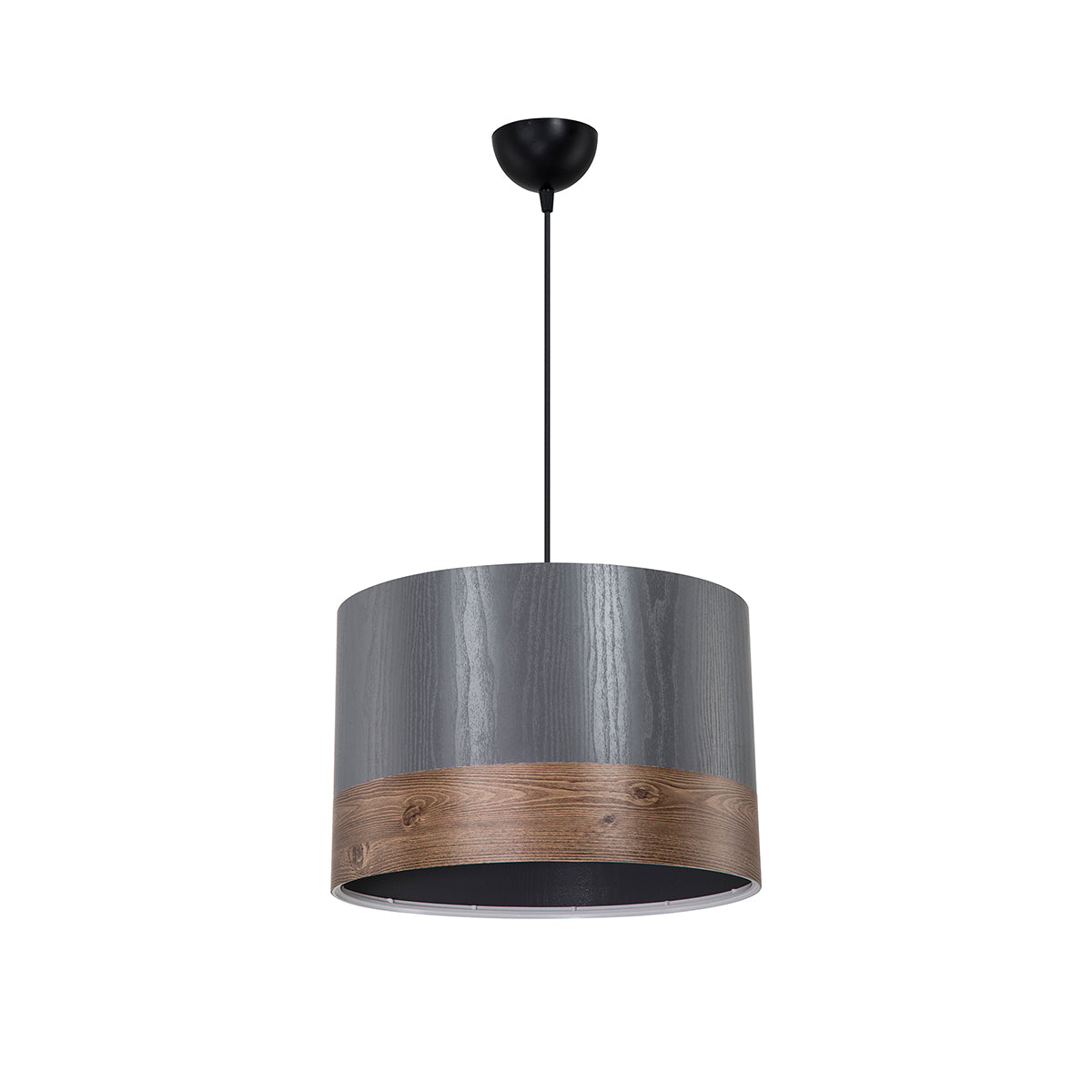 ZYKLUS 203-0102 Μοντέρνο Κρεμαστό Φωτιστικό Καπέλο Μονόφωτο 1 x E27 IP20 Γκρί Ύφασμα με Καρυδί Τελείωμα - Μ36 x Π36 x Υ73cm