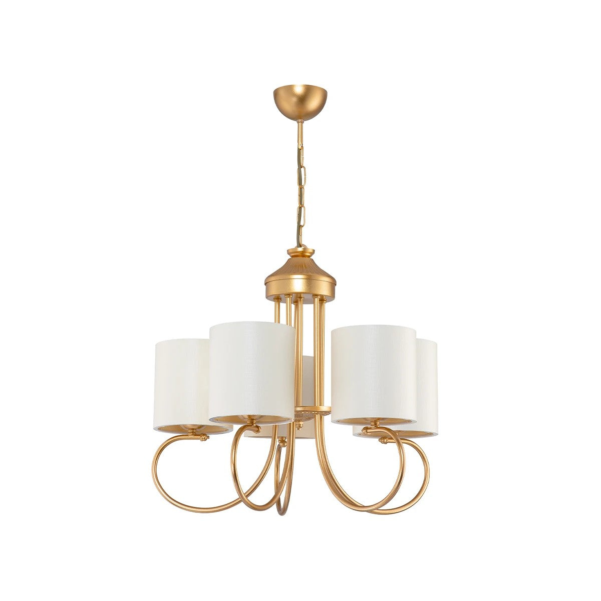 TRITON 203-0254 Vintage Κρεμαστό Φωτιστικό Καπέλο Πολύφωτο 5 x E27 IP20 Χρυσό Μέταλλο με Μπέζ Ύφασμα - Μ50 x Π50 x Υ48cm