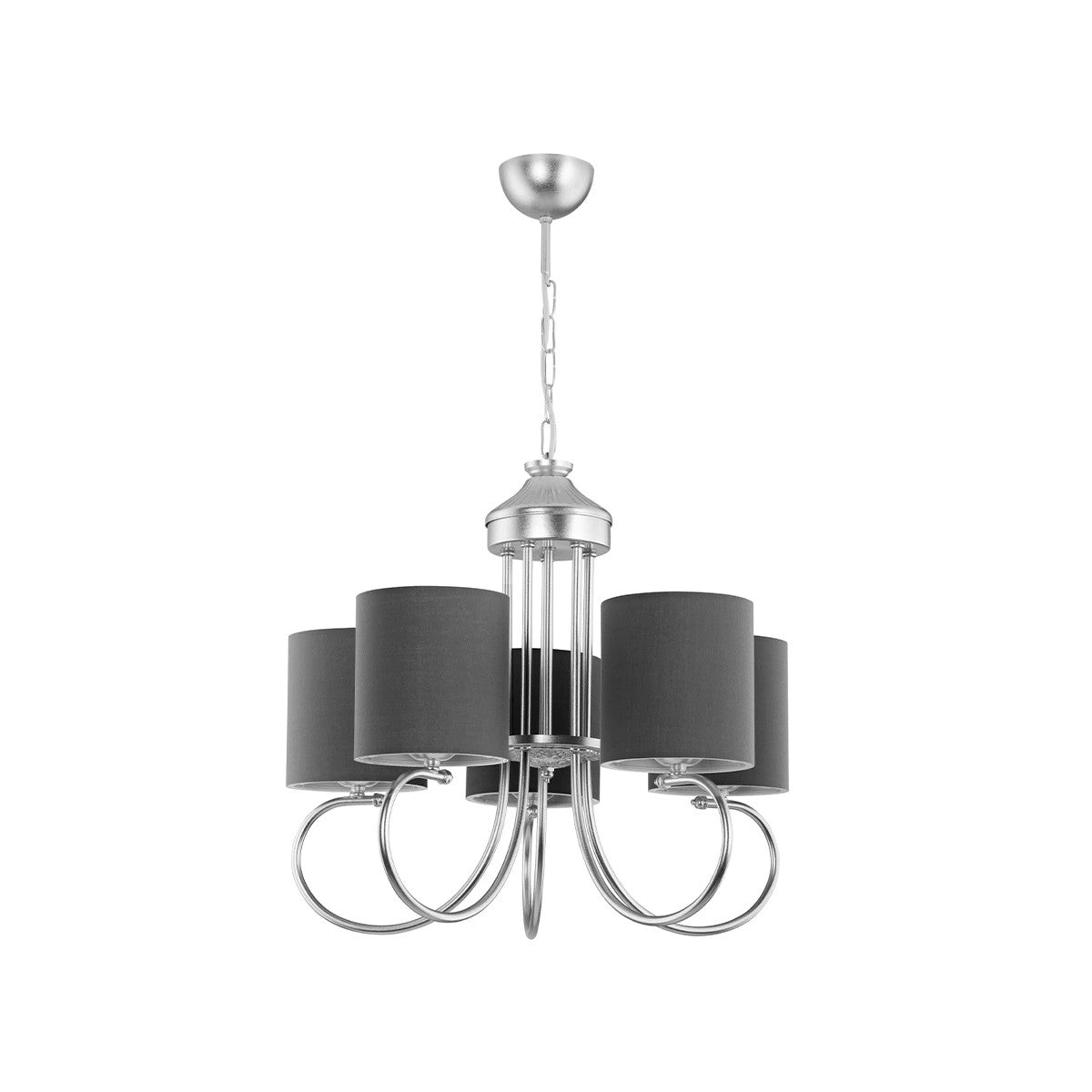 TRITON 203-0255 Vintage Κρεμαστό Φωτιστικό Καπέλο Πολύφωτο 5 x E27 IP20 Ασημί Μέταλλο με Γκρι Ύφασμα - Μ50 x Π50 x Υ48cm