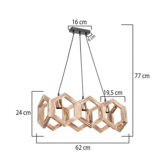DRURI 203-0256 Vintage Κρεμαστό Φωτιστικό Γεωμετρικό Σχήμα Τρίφωτο 3 x E27 Μπεζ Ξύλο - Μ62 x Π19.5 x Υ24cm