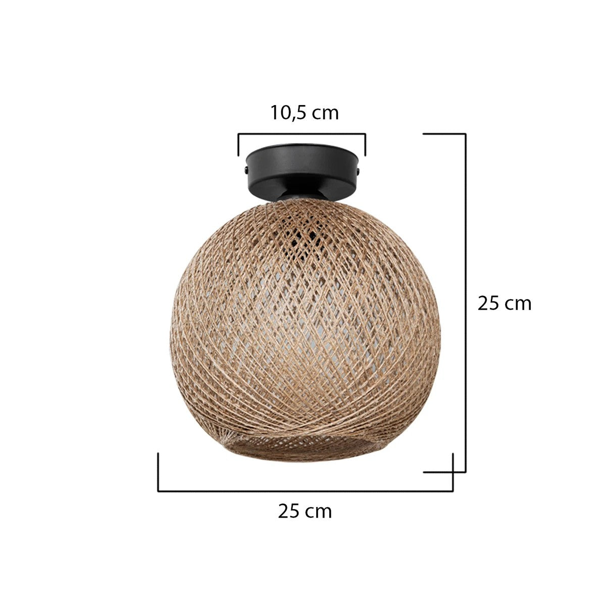 CORDE 203-0270 Μοντέρνο Φωτιστικό Οροφής Μπάλα Μονόφωτο 1 x E27 IP20 Μπέζ Σχοίνι - Μ25 x Π25 x Υ25cm
