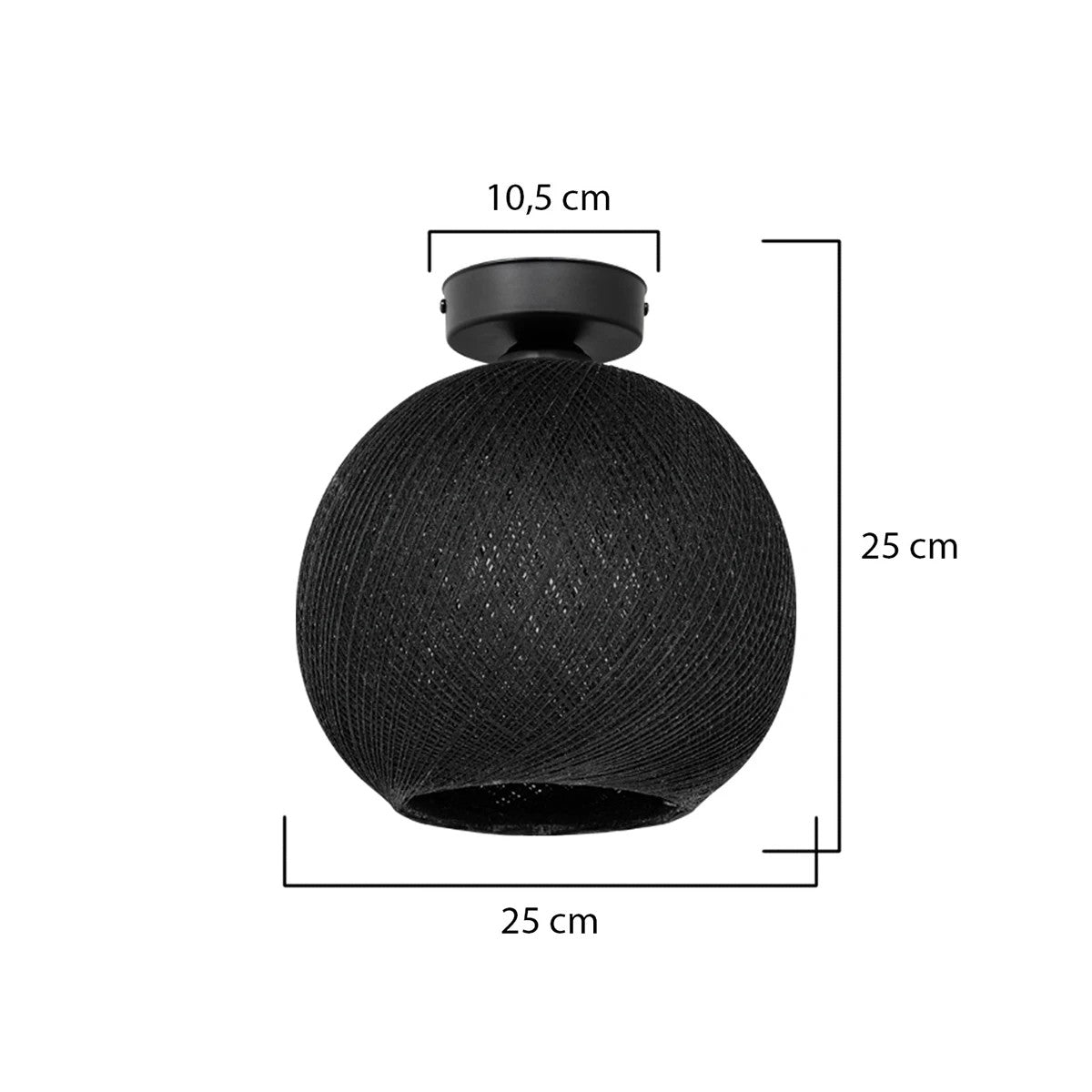 CORDER 203-0271 Μοντέρνο Φωτιστικό Οροφής Μπάλα Μονόφωτο 1 x E27 IP20 Μαύρο Σχοίνι - Μ25 x Π25 x Υ25cm