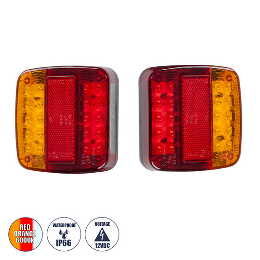 79930 Ζευγάρι Universal Φανάρια για Τρέιλερ LED - DC 12V - Κόκκινο - Πορτοκαλί - Λευκό - Αδιάβροχα IP66 - Μ10.3 x Π10.3 x Υ3cm