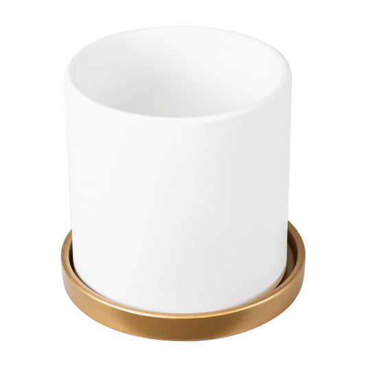 KASOS 20444 Πήλινο Κεραμικό Κασπώ Γλάστρα - Flower Pot Λευκό με Χρυσό Φ15cm x Υ15cm