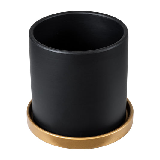 ELAFONISOS 20446 Πήλινο Κεραμικό Κασπώ Γλάστρα - Flower Pot Μαύρο με Χρυσό Φ15cm x Υ15cm