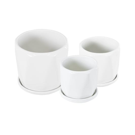 KARPATHOS 20463 ΣΕΤ 3 Πήλινα Κεραμικά Κασπώ Γλάστρες - Flower Pots Λευκό A:Φ10cm x Υ10cm B:Φ13cm x Υ13.5cm C:Φ16cm x Υ16.5cm
