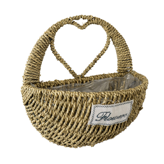 MALTA 20478 ΣΕΤ 2 Επιτοίχια Ρατάν Πλεκτά Κασπώ Γλάστρες - Flower Pots Μπεζ A:Φ24cm x Υ14cm B:Φ30cm x Υ26cm