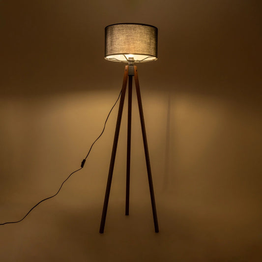 SAGA 204-0038 Μοντέρνο Eπιδαπέδιο Φωτιστικό Μονόφωτο 1 x E27 IP20 Καφέ Ξύλο με Μαύρο Ύφασμα - Μ38 x Π38 x Υ140