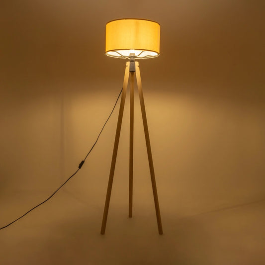 SAGA 204-0045 Μοντέρνο Eπιδαπέδιο Φωτιστικό Μονόφωτο 1 x E27 IP20 Μπεζ Ξύλο με Κίτρινο Ύφασμα - Μ38 x Π38 x Υ140