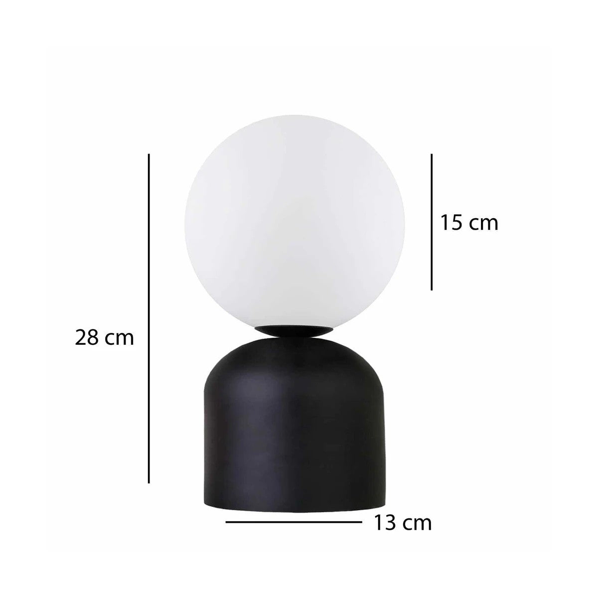 MAGIC 204-0132 Μοντέρνο Eπιτραπέζιο Φωτιστικό Μονόφωτο 1 x E27 IP20 Μαύρο Μέταλλο με Λευκό Γυαλί - Μ13 x Π13 x Υ28cm