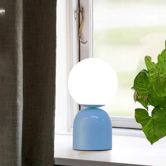 MAGIC 204-0133 Μοντέρνο Eπιτραπέζιο Φωτιστικό Μονόφωτο 1 x E27 IP20 Μπλε Μέταλλο με Λευκό Γυαλί - Μ13 x Π13 x Υ28cm