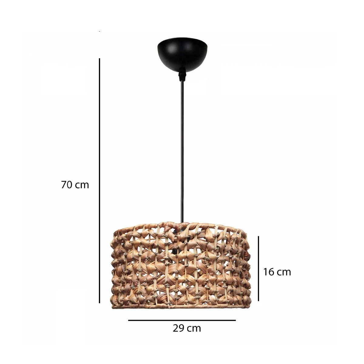 POMEGRANDE 204-0160 Boho Κρεμαστό Φωτιστικό Kαπέλο Μονόφωτο 1 x E27 IP20 Καφέ Rattan - Μ29 x Π29 x Υ16cm