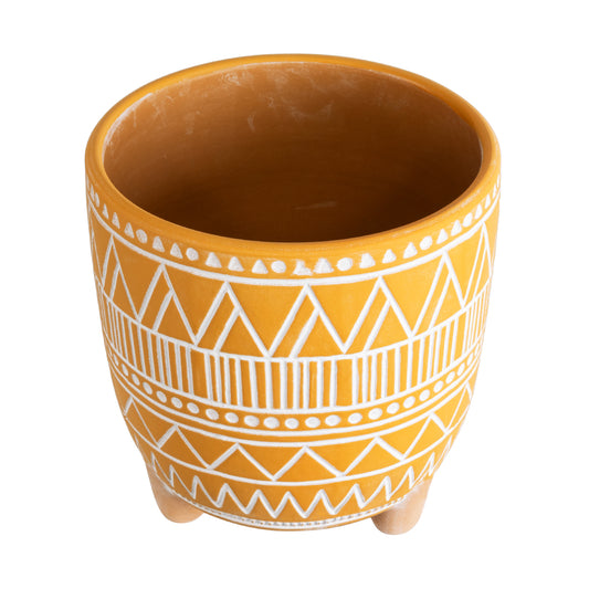 JAIPUR 20506 Διακοσμητικό Κεραμικό Κασπώ Γλάστρα - Flower Pot Πορτοκαλί με Λευκό Φ16 x Υ16cm
