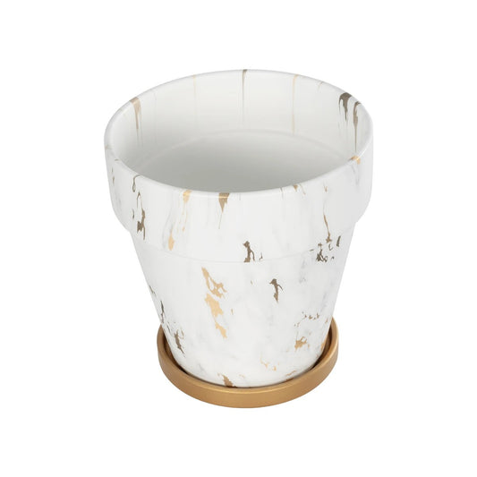 DENPASAR 20526 Διακοσμητική Κεραμική Γλάστρα Λευκή με Χρυσό Μ20 x Π20 x Υ21