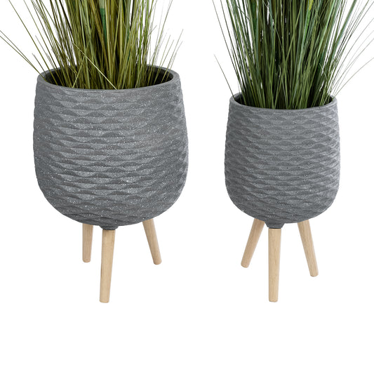 LOUISIANA 20567 ΣΕΤ 2 Διακοσμητικά Πολυεστερικά Τσιμεντένιά Κασπώ Γλάστρες - Flower Pots Γκρι A:Φ36 x Υ54cm B:Φ32 x Υ49cm