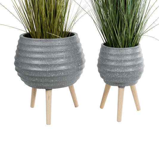 MARYLAND 20568 ΣΕΤ 2 Διακοσμητικά Πολυεστερικά Τσιμεντένιά Κασπώ Γλάστρες - Flower Pots Γκρι A:Φ39 x Υ45cm B:Φ29 x Υ40cm