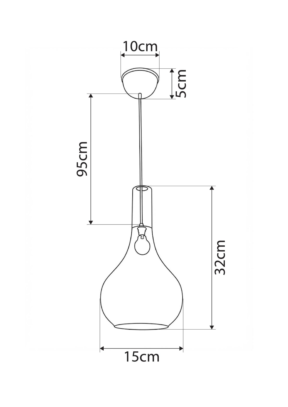 TONE 206-0044 Modern Hanging Ceiling Light with 1 x E27 Socket AC 220-240V IP20 - Transparent - L20 x W20 x H36